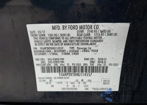 2017 Ford Taurus Sho from USA, damaged, VIN 1FAHP2KT0HG114557